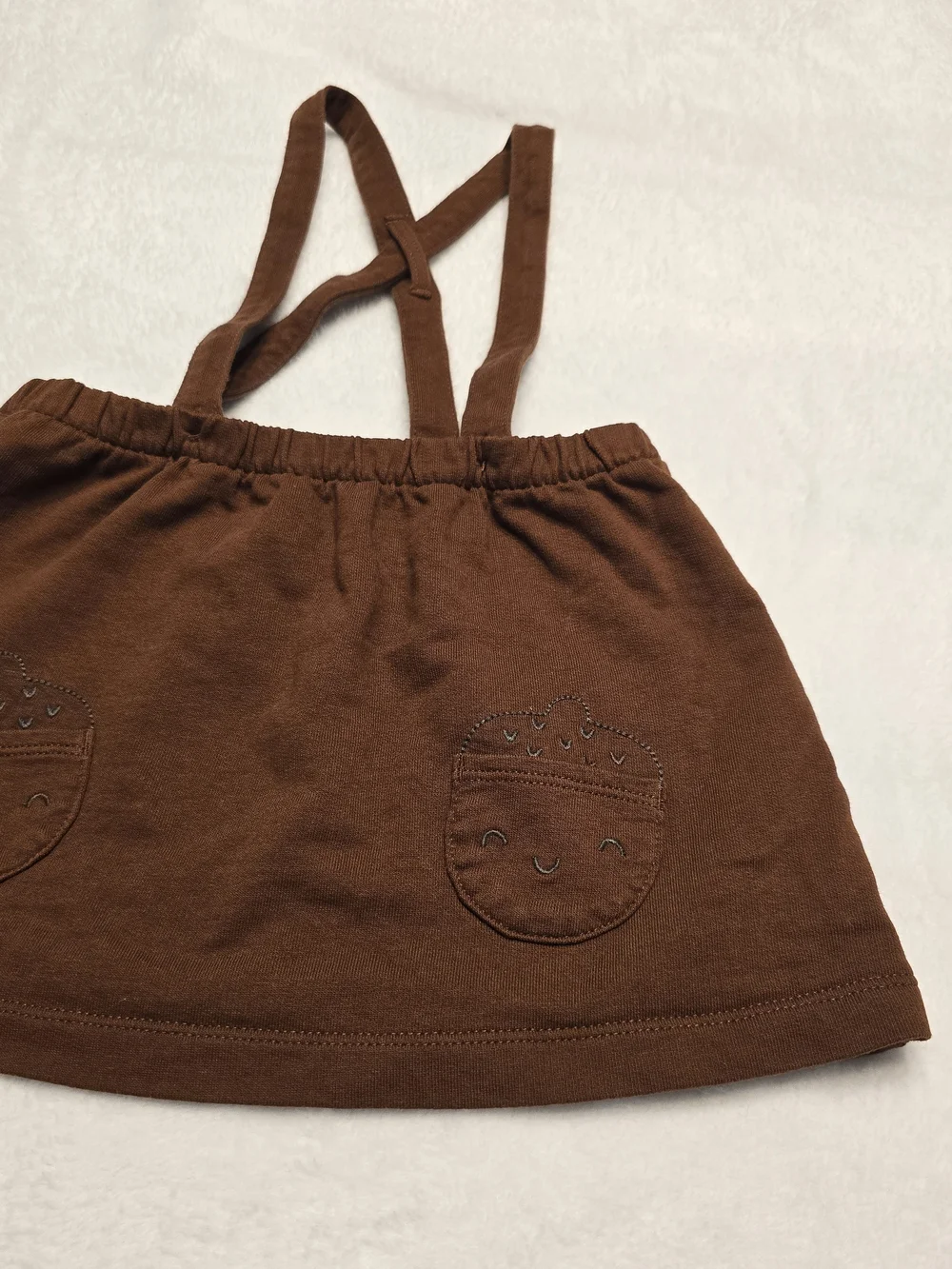 Carter's Cream Long-Sleeve Top with Brown Suspender Skirt and Brown Headband